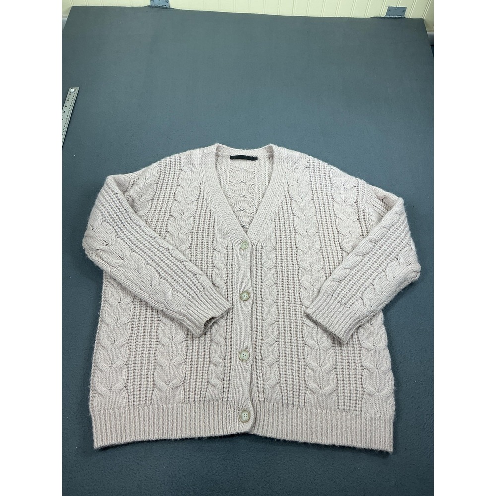 Jenni‎ Kayne Cardigan Sweater Womens XXS Beige Alpaca Merino Wool Cable Knit